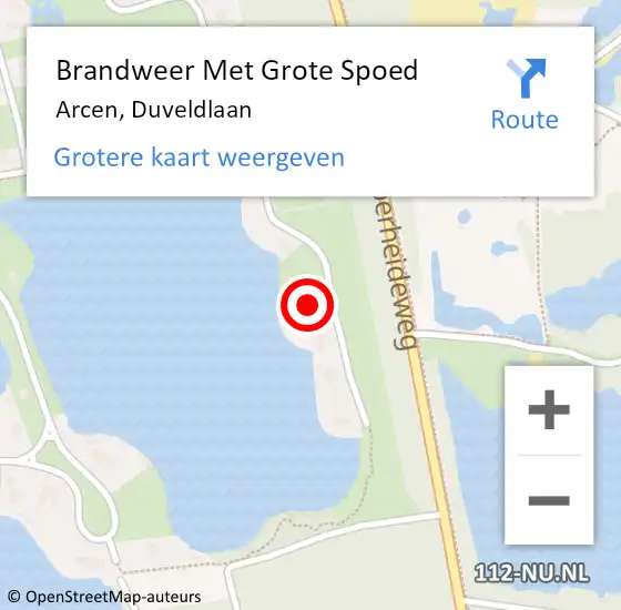 Locatie op kaart van de 112 melding: Brandweer Met Grote Spoed Naar Arcen, Duveldlaan op 19 juli 2023 10:56