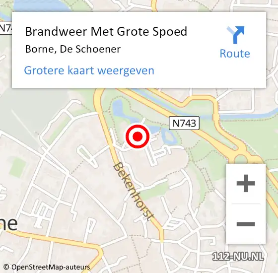 Locatie op kaart van de 112 melding: Brandweer Met Grote Spoed Naar Borne, De Schoener op 19 juli 2023 11:00