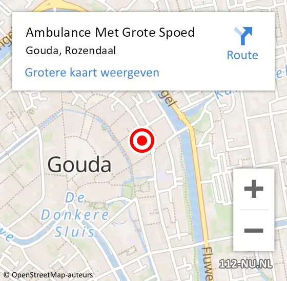 Locatie op kaart van de 112 melding: Ambulance Met Grote Spoed Naar Gouda, Rozendaal op 19 juli 2023 11:11