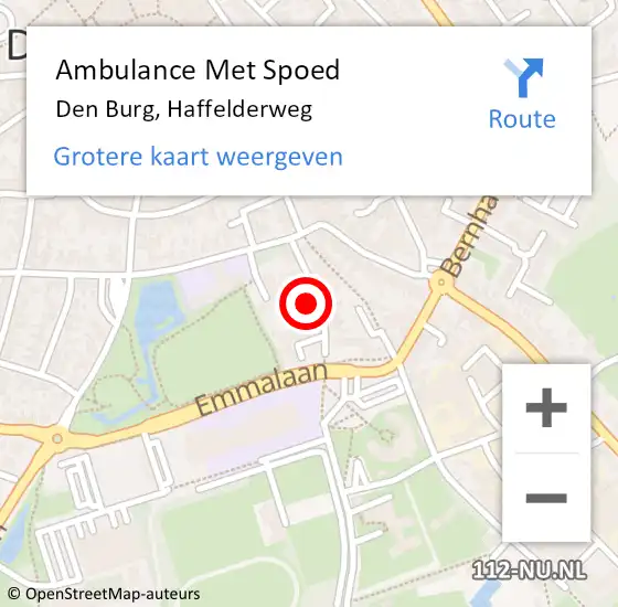 Locatie op kaart van de 112 melding: Ambulance Met Spoed Naar Den Burg, Haffelderweg op 19 juli 2023 11:13