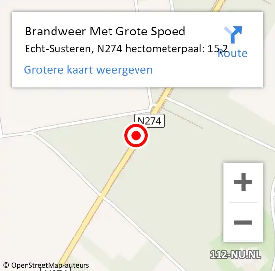 Locatie op kaart van de 112 melding: Brandweer Met Grote Spoed Naar Echt-Susteren, N274 hectometerpaal: 15,2 op 19 juli 2023 11:41