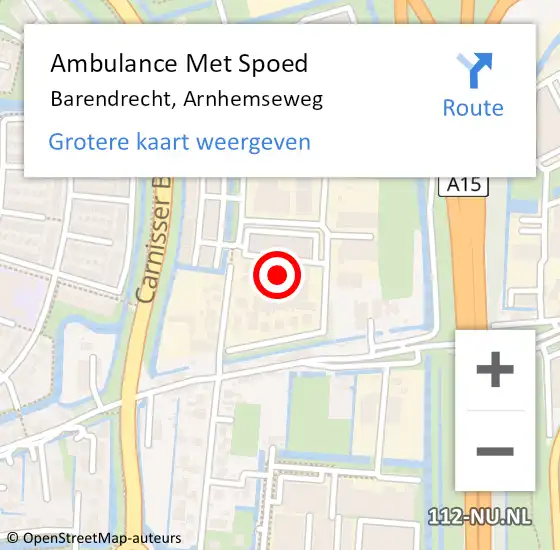 Locatie op kaart van de 112 melding: Ambulance Met Spoed Naar Barendrecht, Arnhemseweg op 19 juli 2023 12:24