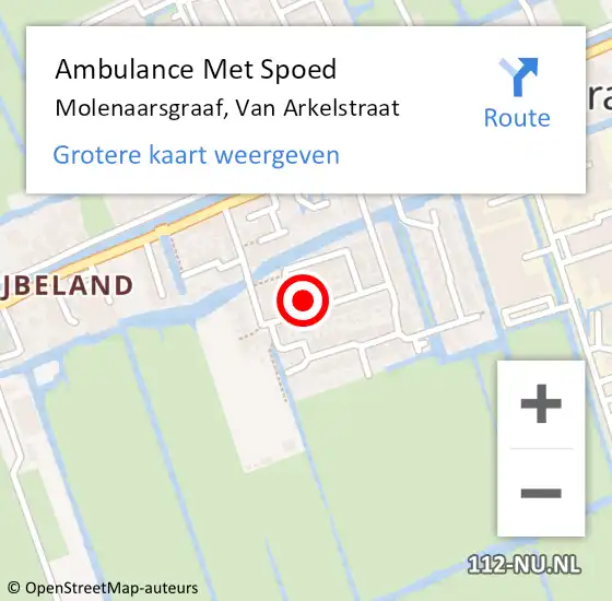Locatie op kaart van de 112 melding: Ambulance Met Spoed Naar Molenaarsgraaf, Van Arkelstraat op 19 juli 2023 12:52