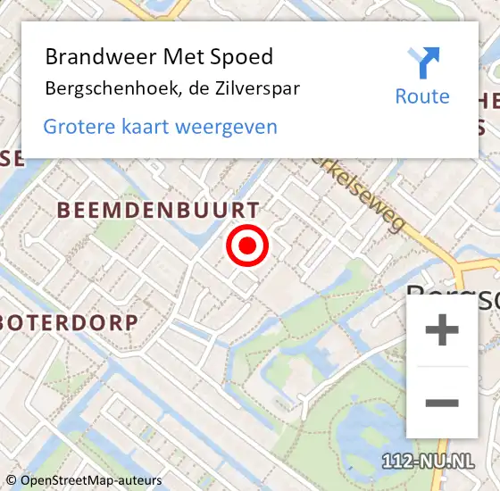 Locatie op kaart van de 112 melding: Brandweer Met Spoed Naar Bergschenhoek, de Zilverspar op 19 juli 2023 12:54