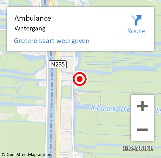 Locatie op kaart van de 112 melding: Ambulance Watergang op 19 juli 2023 12:56