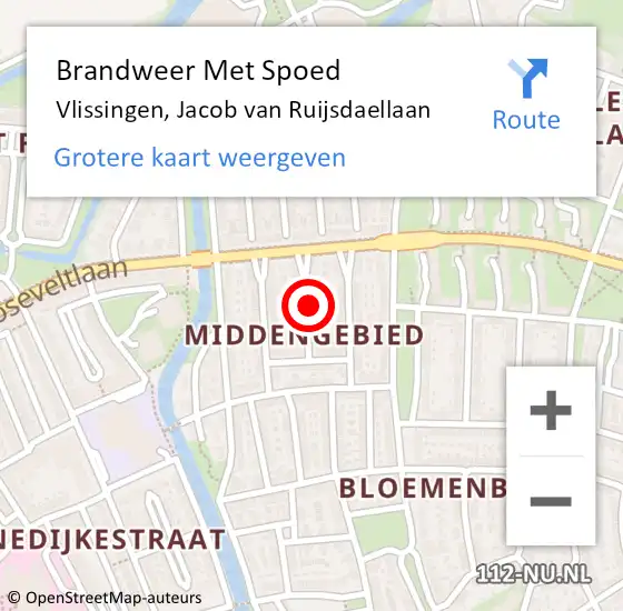 Locatie op kaart van de 112 melding: Brandweer Met Spoed Naar Vlissingen, Jacob van Ruijsdaellaan op 19 juli 2023 12:59