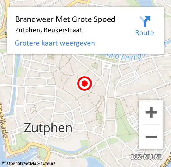 Locatie op kaart van de 112 melding: Brandweer Met Grote Spoed Naar Zutphen, Beukerstraat op 19 juli 2023 13:22