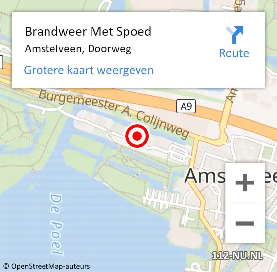 Locatie op kaart van de 112 melding: Brandweer Met Spoed Naar Amstelveen, Doorweg op 19 juli 2023 13:23