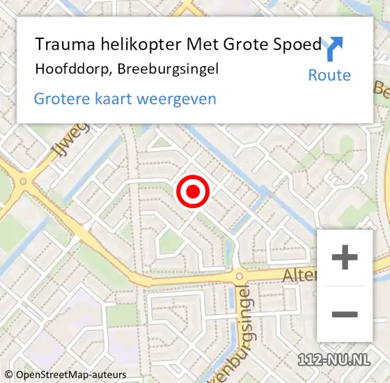 Locatie op kaart van de 112 melding: Trauma helikopter Met Grote Spoed Naar Hoofddorp, Breeburgsingel op 19 juli 2023 13:29