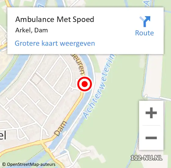 Locatie op kaart van de 112 melding: Ambulance Met Spoed Naar Arkel, Dam op 19 juli 2023 13:36