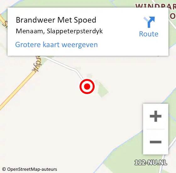 Locatie op kaart van de 112 melding: Brandweer Met Spoed Naar Menaam, Slappeterpsterdyk op 19 juli 2023 13:43