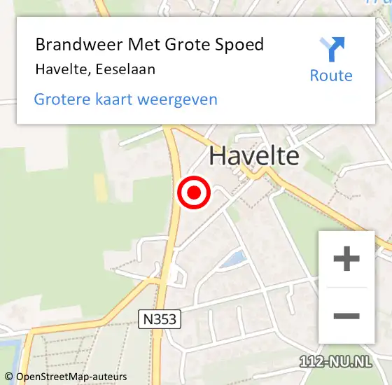 Locatie op kaart van de 112 melding: Brandweer Met Grote Spoed Naar Havelte, Eeselaan op 19 juli 2023 13:53