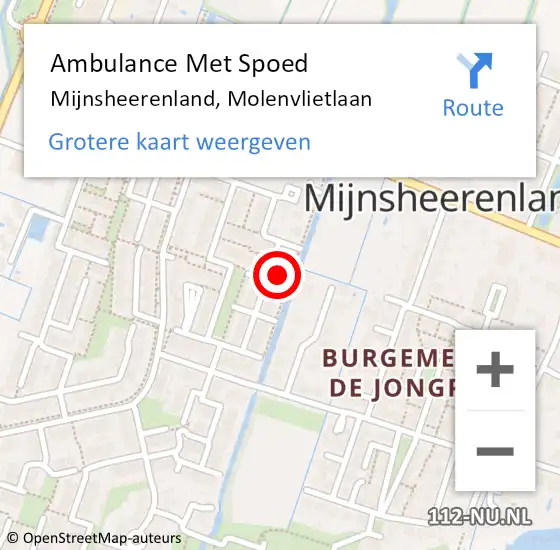 Locatie op kaart van de 112 melding: Ambulance Met Spoed Naar Mijnsheerenland, Molenvlietlaan op 19 juli 2023 14:08