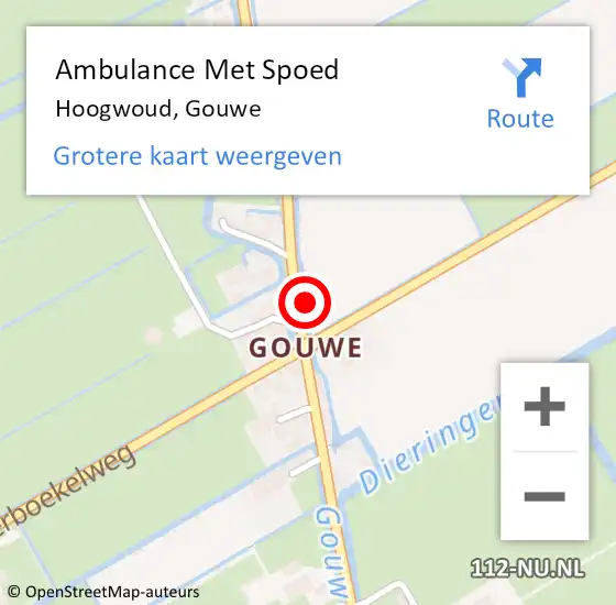 Locatie op kaart van de 112 melding: Ambulance Met Spoed Naar Hoogwoud, Gouwe op 19 juli 2023 14:13