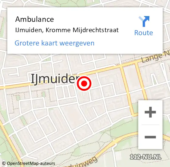 Locatie op kaart van de 112 melding: Ambulance IJmuiden, Kromme Mijdrechtstraat op 19 juli 2023 14:24