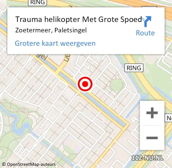 Locatie op kaart van de 112 melding: Trauma helikopter Met Grote Spoed Naar Zoetermeer, Paletsingel op 19 juli 2023 14:24