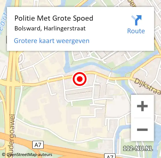 Locatie op kaart van de 112 melding: Politie Met Grote Spoed Naar Bolsward, Harlingerstraat op 19 juli 2023 14:55