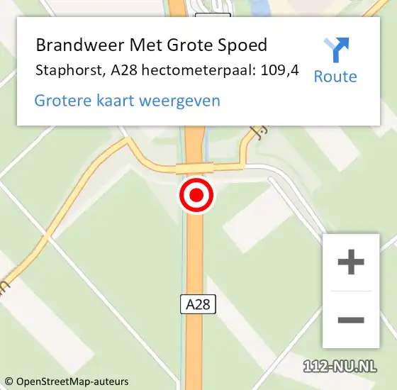 Locatie op kaart van de 112 melding: Brandweer Met Grote Spoed Naar Staphorst, A28 hectometerpaal: 109,4 op 19 juli 2023 15:11