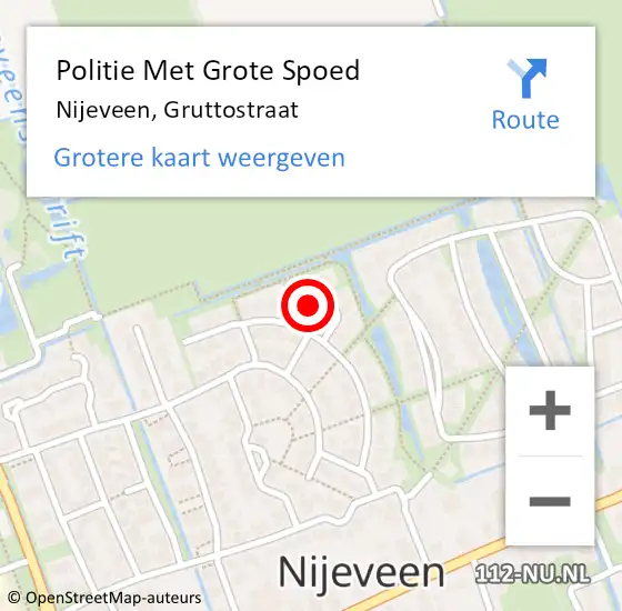 Locatie op kaart van de 112 melding: Politie Met Grote Spoed Naar Nijeveen, Gruttostraat op 19 juli 2023 15:13