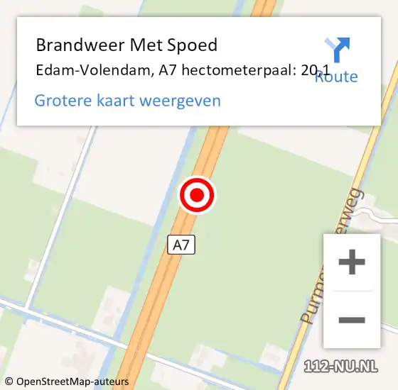 Locatie op kaart van de 112 melding: Brandweer Met Spoed Naar Edam-Volendam, A7 hectometerpaal: 20,1 op 19 juli 2023 15:14