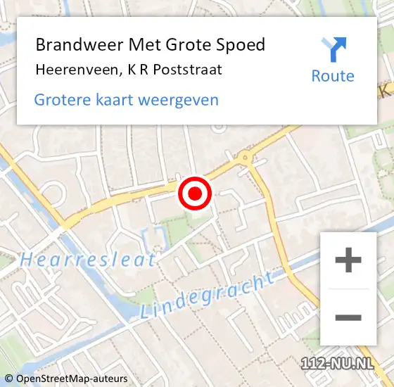 Locatie op kaart van de 112 melding: Brandweer Met Grote Spoed Naar Heerenveen, K R Poststraat op 19 juli 2023 15:29