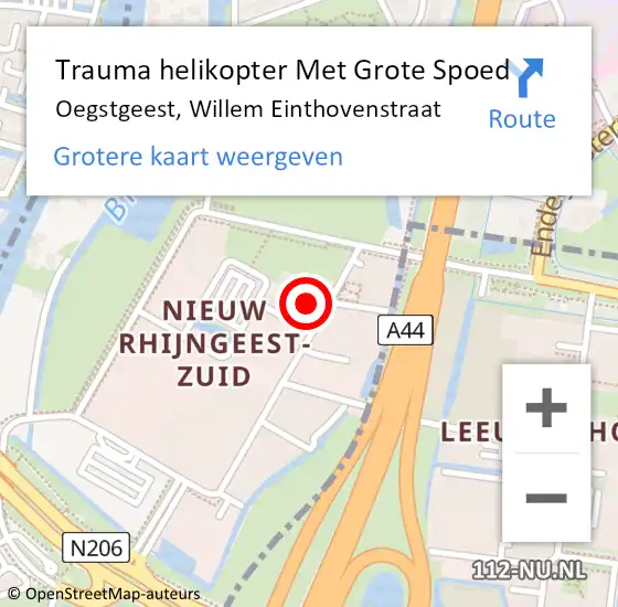 Locatie op kaart van de 112 melding: Trauma helikopter Met Grote Spoed Naar Oegstgeest, Willem Einthovenstraat op 19 juli 2023 15:40