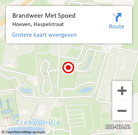 Locatie op kaart van de 112 melding: Brandweer Met Spoed Naar Hoeven, Haspelstraat op 19 juli 2023 16:15