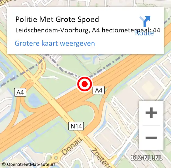 Locatie op kaart van de 112 melding: Politie Met Grote Spoed Naar Leidschendam-Voorburg, A4 hectometerpaal: 44 op 19 juli 2023 16:19