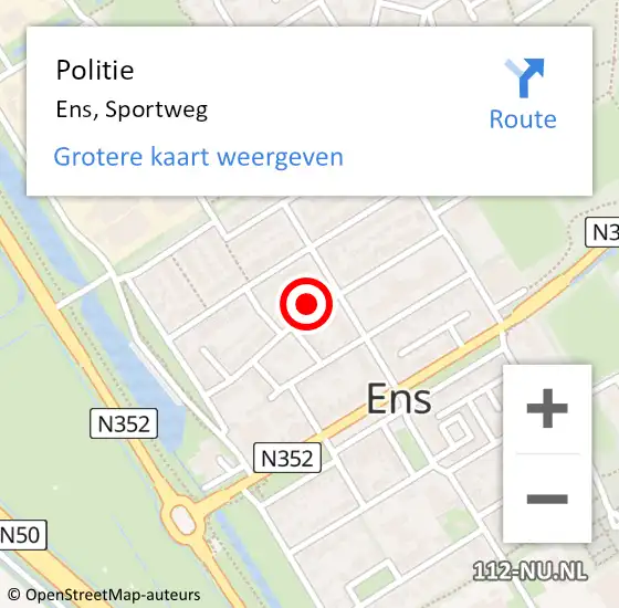 Locatie op kaart van de 112 melding: Politie Ens, Sportweg op 19 juli 2023 16:26