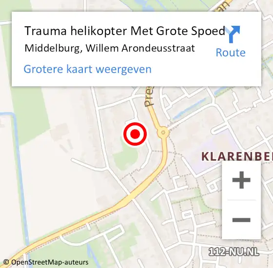 Locatie op kaart van de 112 melding: Trauma helikopter Met Grote Spoed Naar Middelburg, Willem Arondeusstraat op 19 juli 2023 16:33