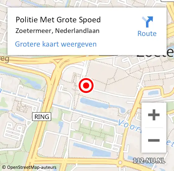 Locatie op kaart van de 112 melding: Politie Met Grote Spoed Naar Zoetermeer, Nederlandlaan op 19 juli 2023 16:36