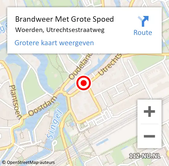 Locatie op kaart van de 112 melding: Brandweer Met Grote Spoed Naar Woerden, Utrechtsestraatweg op 19 juli 2023 17:05