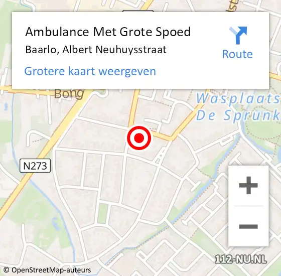 Locatie op kaart van de 112 melding: Ambulance Met Grote Spoed Naar Baarlo, Albert Neuhuysstraat op 2 september 2014 09:42