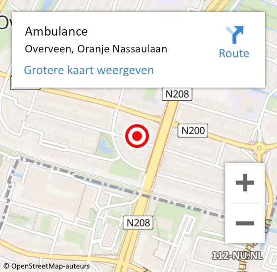 Locatie op kaart van de 112 melding: Ambulance Overveen, Oranje Nassaulaan op 19 juli 2023 18:02