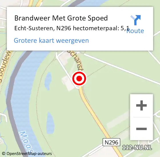 Locatie op kaart van de 112 melding: Brandweer Met Grote Spoed Naar Echt-Susteren, N296 hectometerpaal: 5,1 op 19 juli 2023 18:06