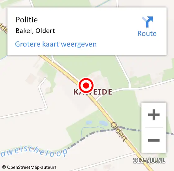 Locatie op kaart van de 112 melding: Politie Bakel, Oldert op 19 juli 2023 18:15
