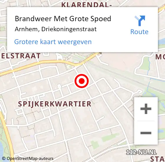 Locatie op kaart van de 112 melding: Brandweer Met Grote Spoed Naar Arnhem, Driekoningenstraat op 19 juli 2023 18:17