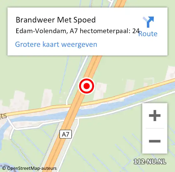 Locatie op kaart van de 112 melding: Brandweer Met Spoed Naar Edam-Volendam, A7 hectometerpaal: 24 op 19 juli 2023 18:30