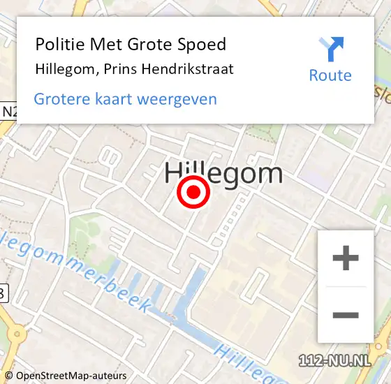 Locatie op kaart van de 112 melding: Politie Met Grote Spoed Naar Hillegom, Prins Hendrikstraat op 19 juli 2023 18:37