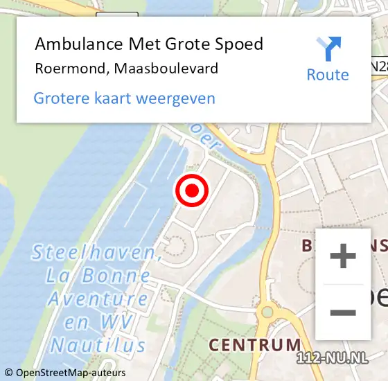 Locatie op kaart van de 112 melding: Ambulance Met Grote Spoed Naar Roermond, Maasboulevard op 19 juli 2023 18:45