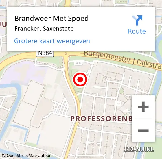 Locatie op kaart van de 112 melding: Brandweer Met Spoed Naar Franeker, Saxenstate op 19 juli 2023 18:58