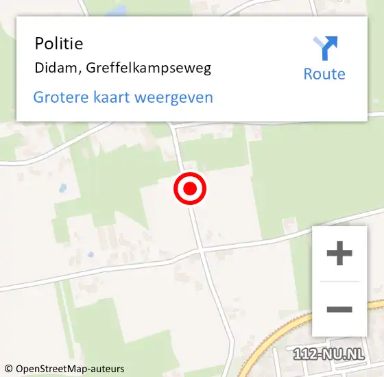 Locatie op kaart van de 112 melding: Politie Didam, Greffelkampseweg op 19 juli 2023 19:09