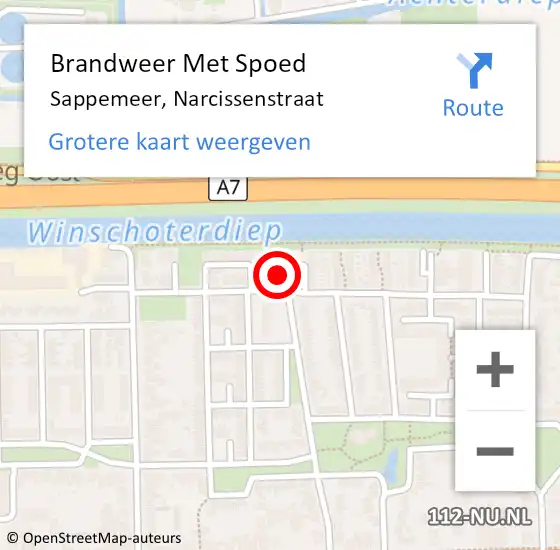 Locatie op kaart van de 112 melding: Brandweer Met Spoed Naar Sappemeer, Narcissenstraat op 19 juli 2023 19:28