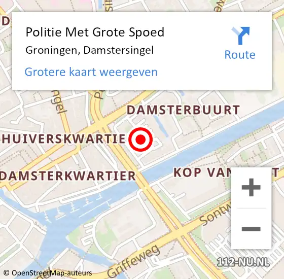 Locatie op kaart van de 112 melding: Politie Met Grote Spoed Naar Groningen, Damstersingel op 19 juli 2023 19:33