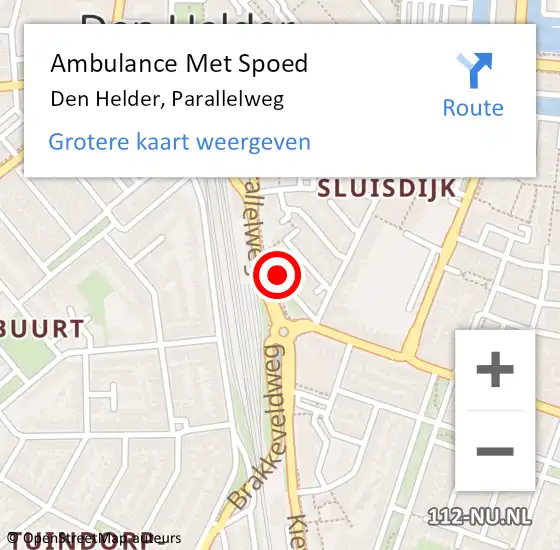 Locatie op kaart van de 112 melding: Ambulance Met Spoed Naar Den Helder, Parallelweg op 19 juli 2023 19:35