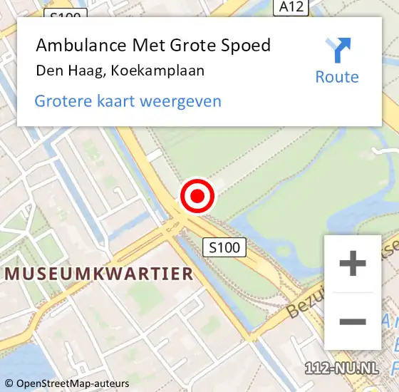 Locatie op kaart van de 112 melding: Ambulance Met Grote Spoed Naar Den Haag, Koekamplaan op 19 juli 2023 19:42