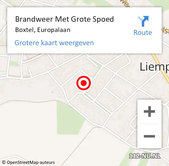 Locatie op kaart van de 112 melding: Brandweer Met Grote Spoed Naar Boxtel, Europalaan op 19 juli 2023 20:21