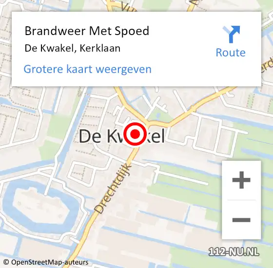 Locatie op kaart van de 112 melding: Brandweer Met Spoed Naar De Kwakel, Kerklaan op 19 juli 2023 20:21