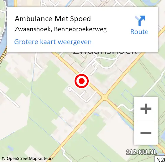 Locatie op kaart van de 112 melding: Ambulance Met Spoed Naar Zwaanshoek, Bennebroekerweg op 19 juli 2023 20:39