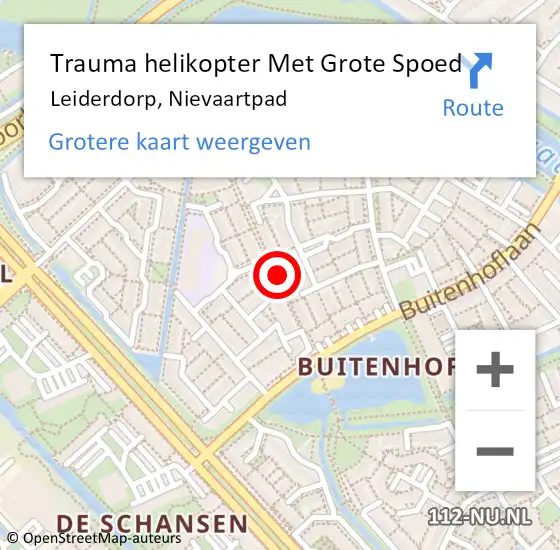 Locatie op kaart van de 112 melding: Trauma helikopter Met Grote Spoed Naar Leiderdorp, Nievaartpad op 19 juli 2023 21:44